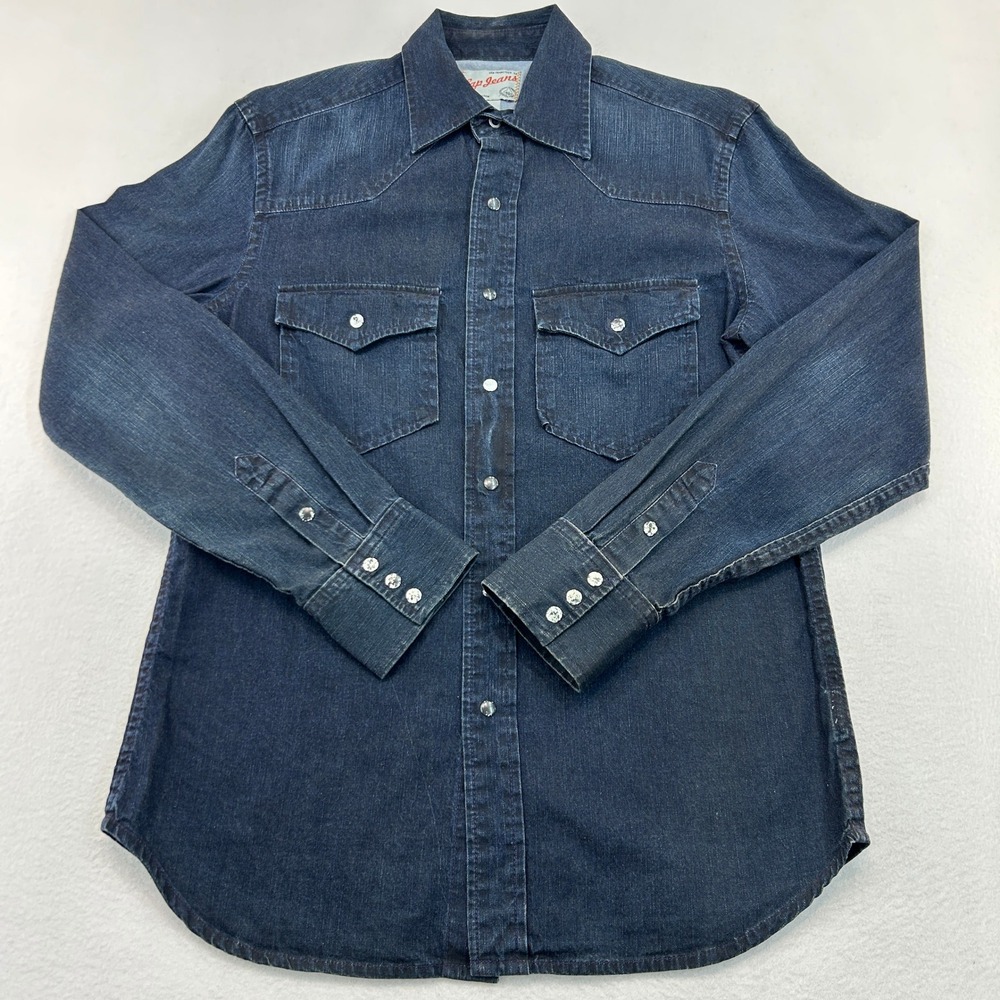 Gap Jeans 1969 Mens Small Dark Wash Denim Western Snap Button Long Sleeve Shirt